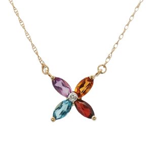 14K YELLOW GOLD AMETHYST CITRINE GARNET BLUE TOPAZ & DIAMOND PENDANT