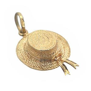 18K YELLOW GOLD VINTAGE STRAW HAT CHARM/PENDANT