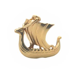14K YELLOW GOLD VINTAGE VIKING SHIP CHARM/PENDANT