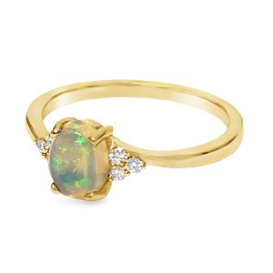 14K YELLOW GOLD OPAL DIAMOND RING