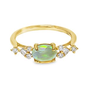 14K YELLOW GOLD OPAL DIAMOND RING