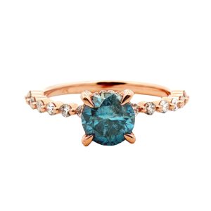 14K ROSE GOLD BLUE DIAMOND & WHITE DIAMOND RING