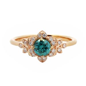 14K YELLOW GOLD BLUE DIAMOND & WHITE DIAMOND RING