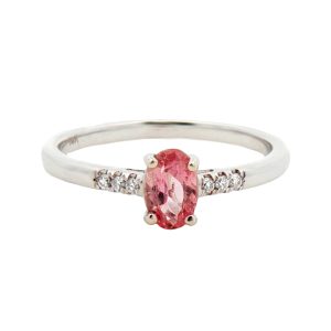 14K WHITE GOLD PINK TOPAZ & DIAMOND RING