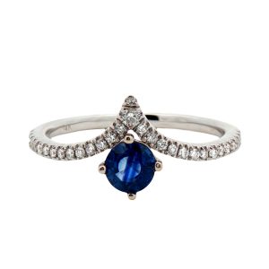 14K WHITE GOLD SAPPHIRE DIAMOND RING