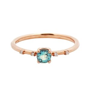 14K ROSE GOLD AQUAMARINE DIAMOND RING