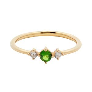 14K YELLOW GOLD TSAVORITE GARNET & DIAMOND RING