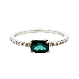14K WHITE GOLD BLUE-GREEN TOURMALINE & DIAMOND RING