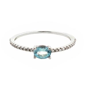 14K WHITE GOLD AQUAMARINE & DIAMOND RING