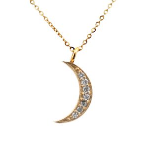 14K YELLOW GOLD CRESCENT MOON DIAMOND PENDANT
