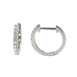 14K WHITE GOLD DIAMOND HUGGIE HOOP EARRINGS