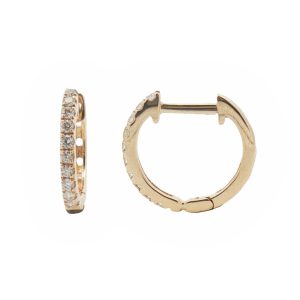 14K YELLOW GOLD DIAMOND HUGGIE HOOP EARRINGS
