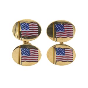 18K YELLOW GOLD VINTAGE AMERICAN FLAG CUFF LINKS