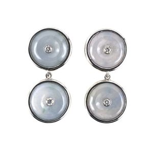 PLATINUM VINTAGE WHITE JADEITE DIAMOND DROP EARRINGS