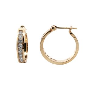 14K YELLOW GOLD DIAMOND HOOP EARRINGS