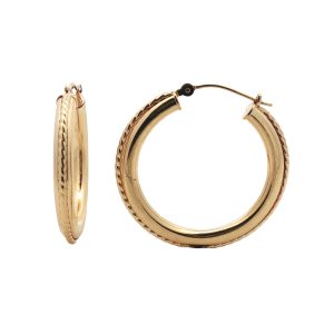 14K YELLOW GOLD ROPE DETAIL HOOP EARRINGS