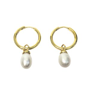 18K YELLOW GOLD PLATED CULTURED PEARL DROP EARRINGS
