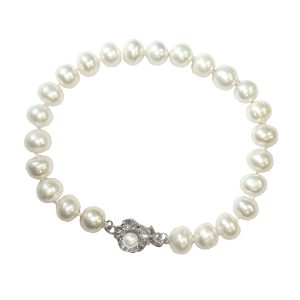 14K WHITE GOLD FRESHWATER CULTURED PEARL BRACELET