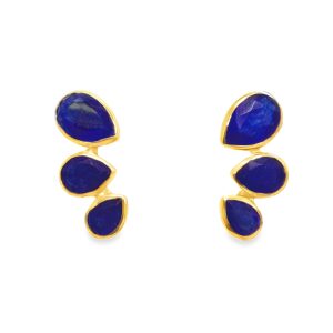 18K YELLOW GOLD PLATED DYED BLUE JASPER EARRINGS