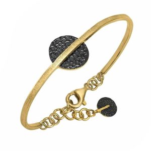 STERLING SILVER & 18K YELLOW GOLD PLATED DISC BANGLE BRACELET