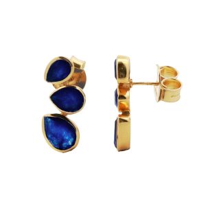 18K YELLOW GOLD PLATED BLUE JADE EARRINGS
