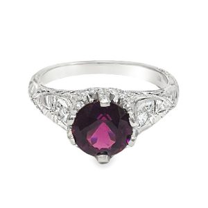PLATINUM RHODOLITE DIAMOND RING