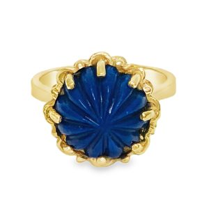 18K YELLOW GOLD BASKETWEAVE CARVED LAPIS RING