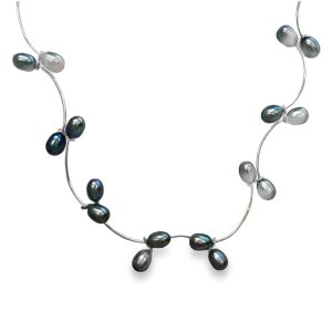 14K WHITE GOLD GREY CULTURED PEARL NECKLACE