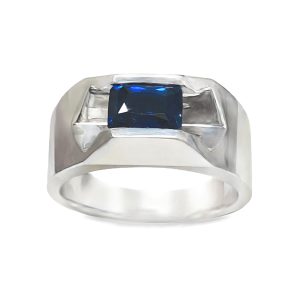 18K WHITE GOLD LAB-GROWN SAPPHIRE RING