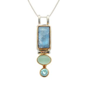 STERLING SILVER & 22K GOLD VERMEIL MOONSTONE, AGATE & BLUE TOPAZ EARRINGS