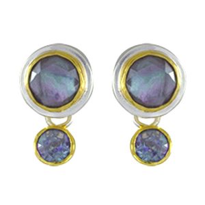 STERLING SILVER & 22K GOLD VERMEIL QUARTZ TRIPLET & BLUE TOPAZ EARRINGS