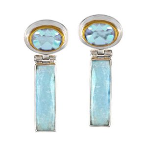 STERLING SILVER & 22K GOLD VERMEIL QUARTZ TRIPLET & BLUE TOPAZ EARRINGS