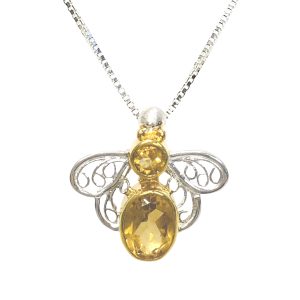 STERLING SILVER & 22K GOLD VERMEIL SMOKEY QUARTZ CITRINE BEE PENDANT