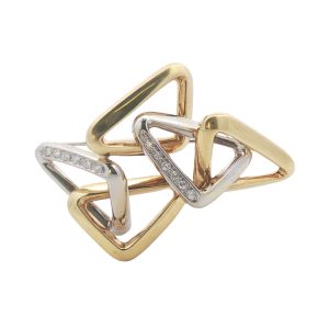 18K YELLOW & WHITE GOLD VINTAGE DIAMOND TRIANGLES PIN