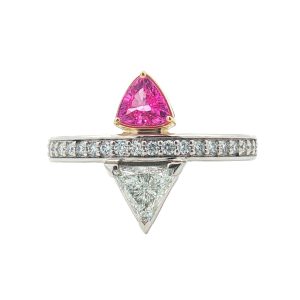 PLATINUM & 18K YELLOW GOLD PINK SAPPHIRE DIAMOND RING