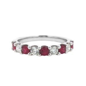 14K WHITE GOLD RUBY DIAMOND WEDDING RING