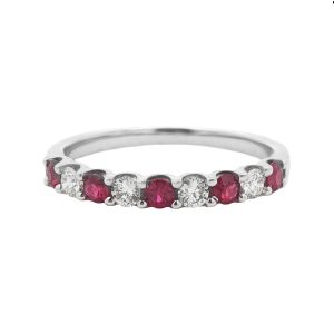 14K WHITE GOLD RUBY DIAMOND WEDDING RING