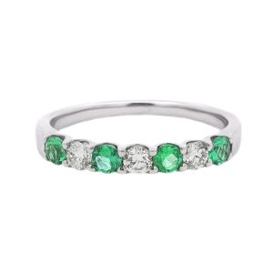14K WHITE GOLD EMERALD DIAMOND WEDDING RING