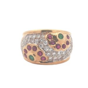 18K YELLOW GOLD VINTAGE DIAMOND RUBY & EMERALD RING