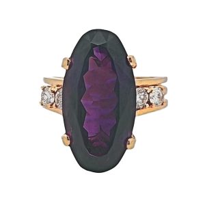 14K YELLOW GOLD AMETHYST DIAMOND RING
