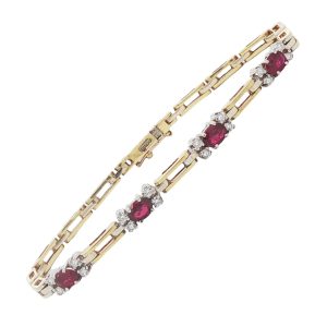 18K YELLOW & WHITE GOLD VINTAGE RUBY & DIAMOND BRACELET