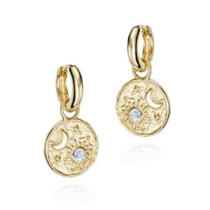 18K YELLOW GOLD PLATE BLUE TOPAZ SUN & MOON EARRINGS