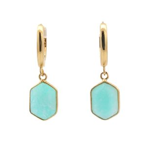 18K YELLOW GOLD PLATE AMAZONITE DROP EARRINGS
