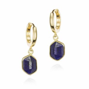 18K YELLOW GOLD PLATE LAPIS EARRINGS
