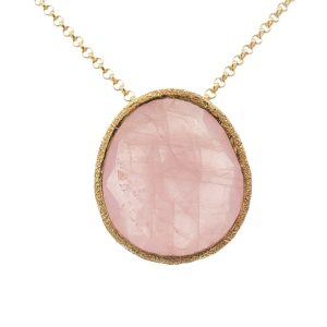 18K YELLOW GOLD PLATE ROSE QUARTZ PENDANT