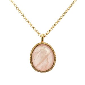 18K YELLOW GOLD PLATE ROSE QUARTZ PENDANT