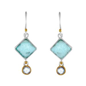 STERLING SILVER & 22K GOLD VERMEIL QUARTZ TRIPLET & BLUE TOPAZ EARRINGS