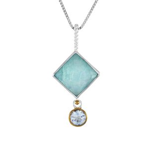 STERLING SILVER & 22K GOLD VERMEIL QUARTZ TRIPLET & BLUE TOPAZ PENDANT