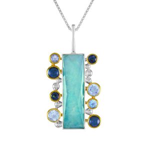 STERLING SILVER & 22K GOLD VERMEIL QUARTZ TRIPLET & BLUE TOPAZ PENDANT