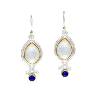 STERLING SILVER & 22K GOLD VERMEIL QUARTZ DOUBLET & BLACK OPAL DOUBLET EARRINGS